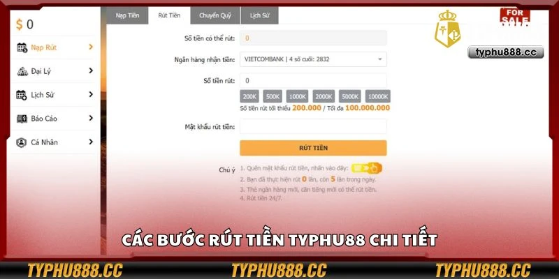 Các bước rút tiền Typhu88 chi tiết