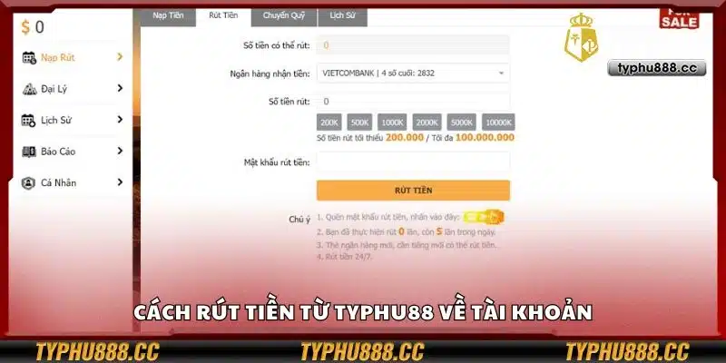 Cách rút tiền từ Typhu88 về tài khoản